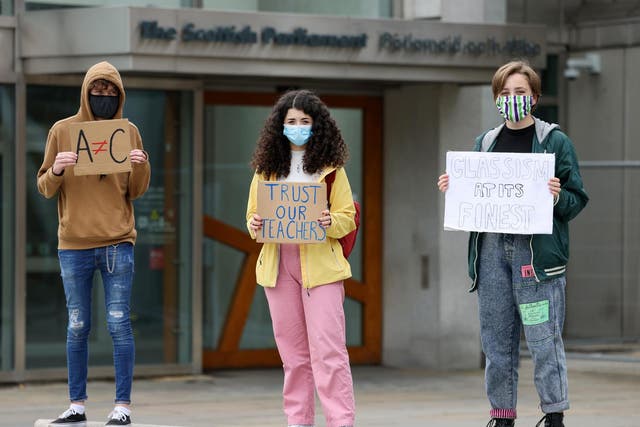 School students demonstrate outside the Scottish Parliament over last week’s downgrading of exam results