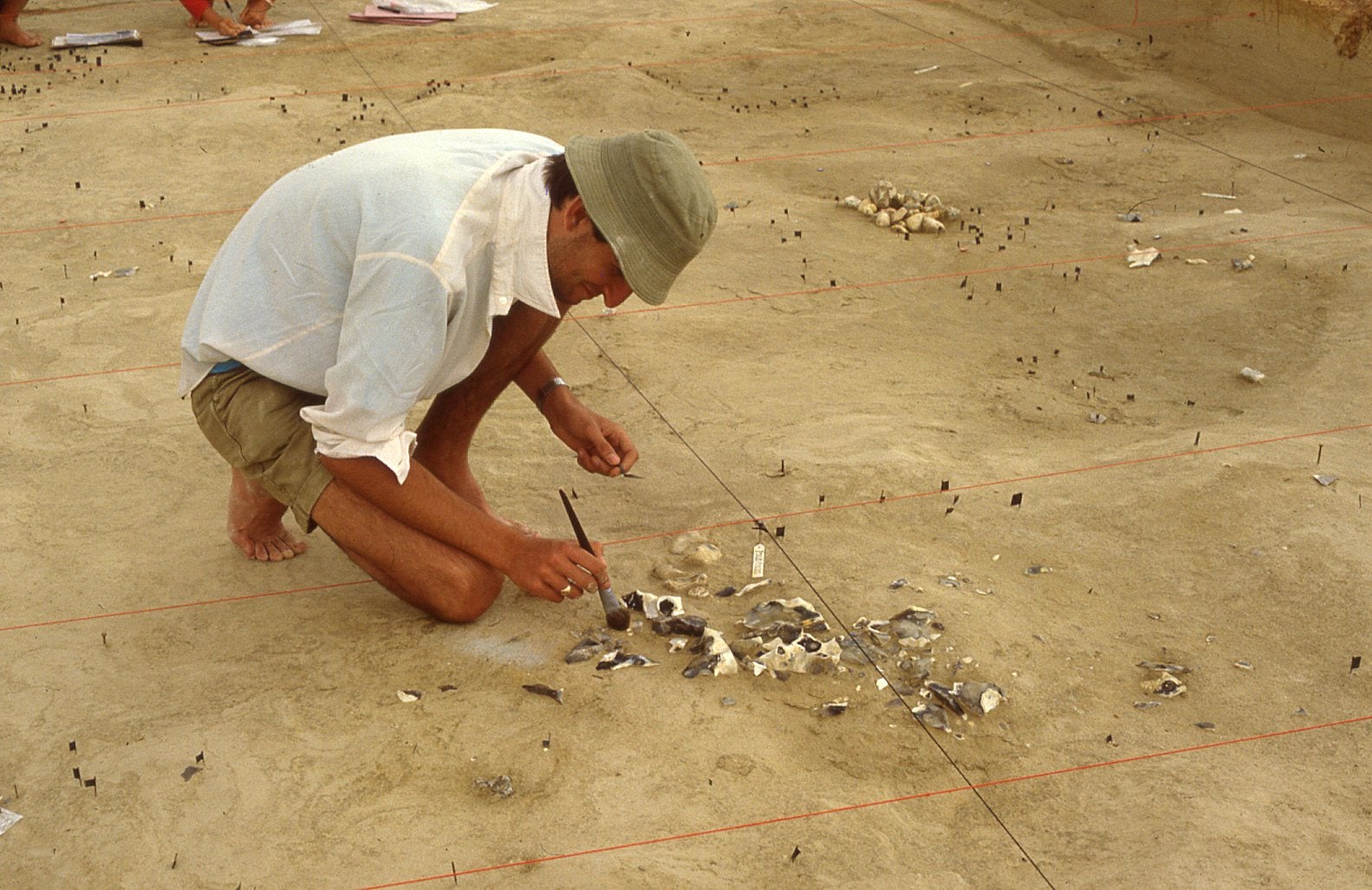 A large knapping scatter of Refit Group 49 “The Football” under excavation in 1989