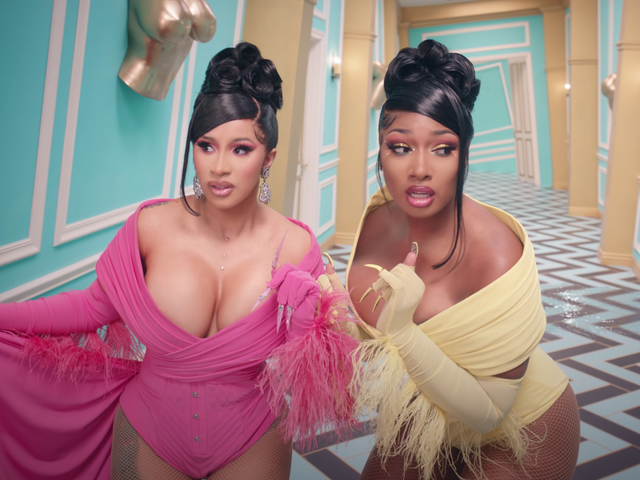 <p>Cardi B and Megan Thee Stallion in the video for ‘WAP’</p>