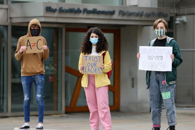 School students demonstrate outside Scottish parliament over downgraded SQA results, 10 August, 2020