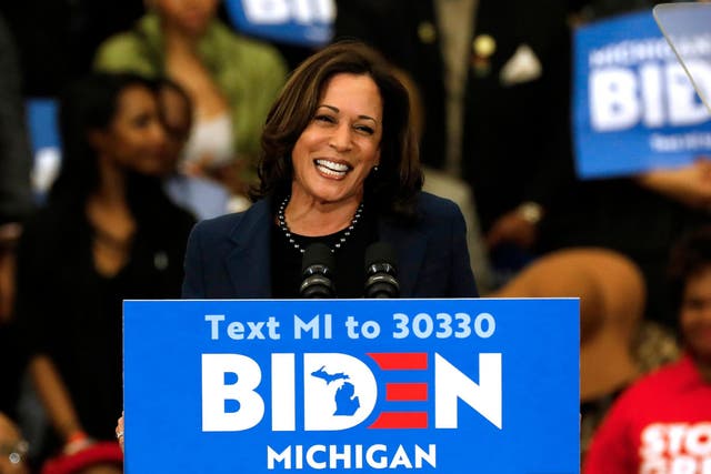Kamala Harris endorses Joe Biden during a rally in Detroit, Michigan on 9 March 2020.