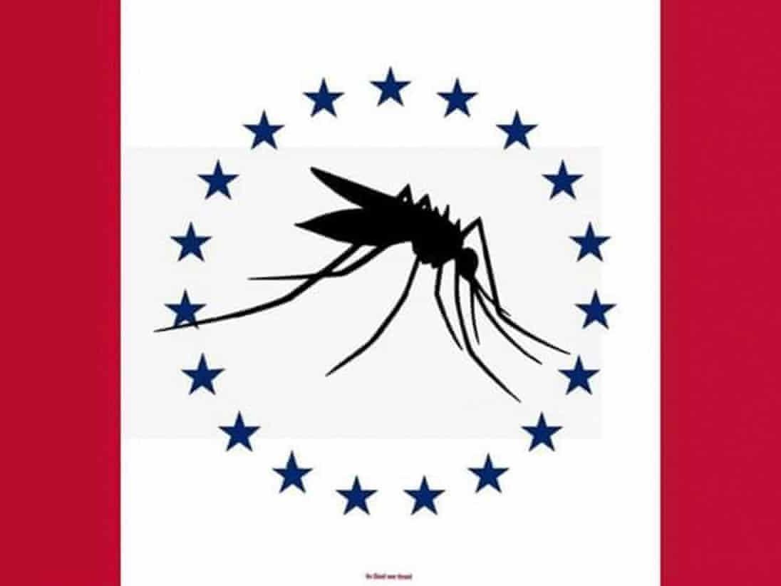 The spurned flag design features a giant mosquito surrounded by a circle of stars