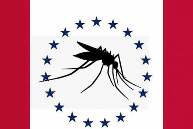 The spurned flag design features a giant mosquito surrounded by a circle of stars