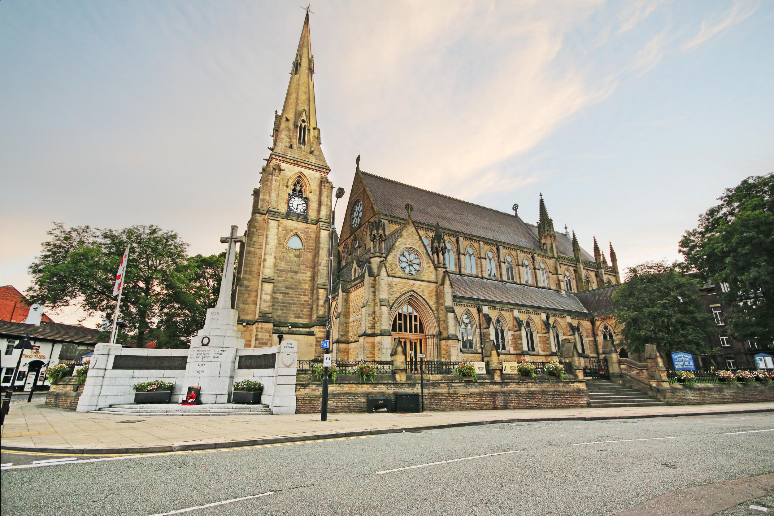 A church in Bury, Greater Manchester, the town where a teenager was murdered on Wednesday evening