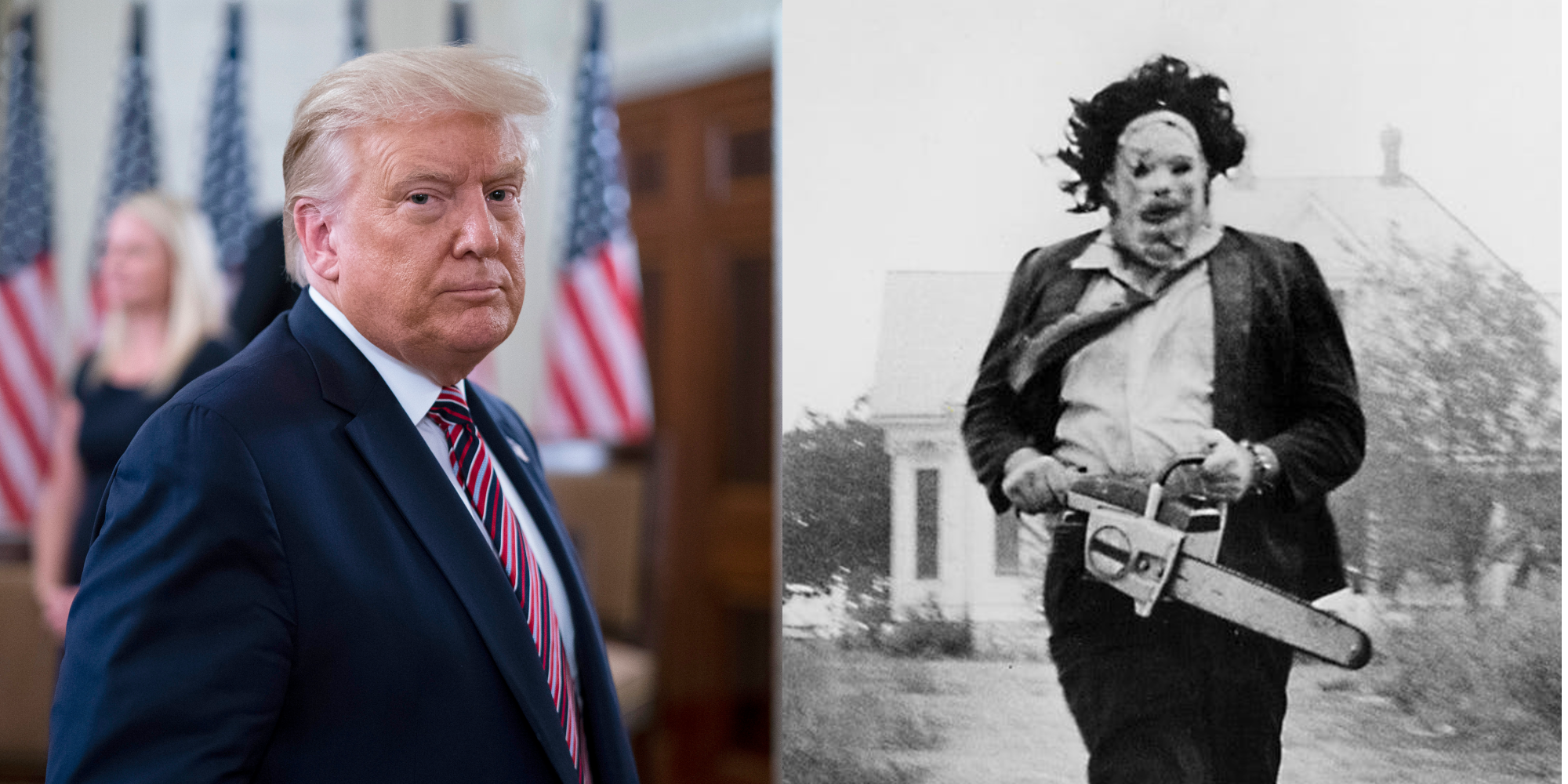 2020 Election Trump Uses Texas Chainsaw Massacre Sound Effect In Campaign Ad Attacking Biden Indy100 Indy100 Just a big, big fan of this movie, heard some commentary with tobe hooper on the 40th anniversary dvd and he finally divulged what made that haunting 'click.
