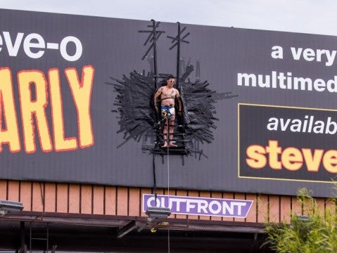 Steve-O was removed from the billboard by Los Angeles firefighters