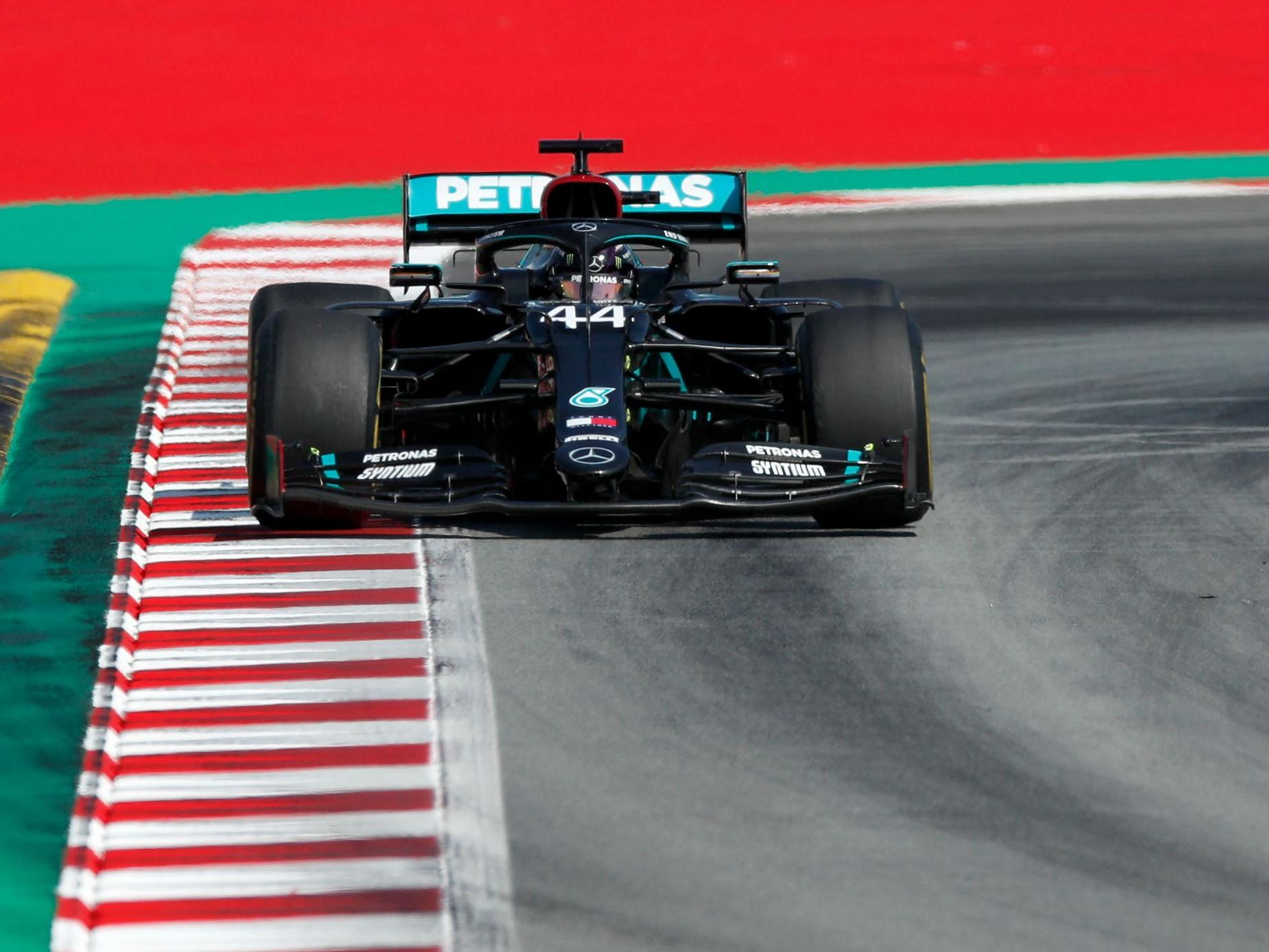 Lewis Hamilton in action at the Circuit de Catalunya in Montmelo