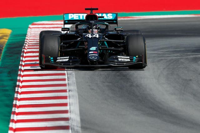Lewis Hamilton in action at the Circuit de Catalunya in Montmelo