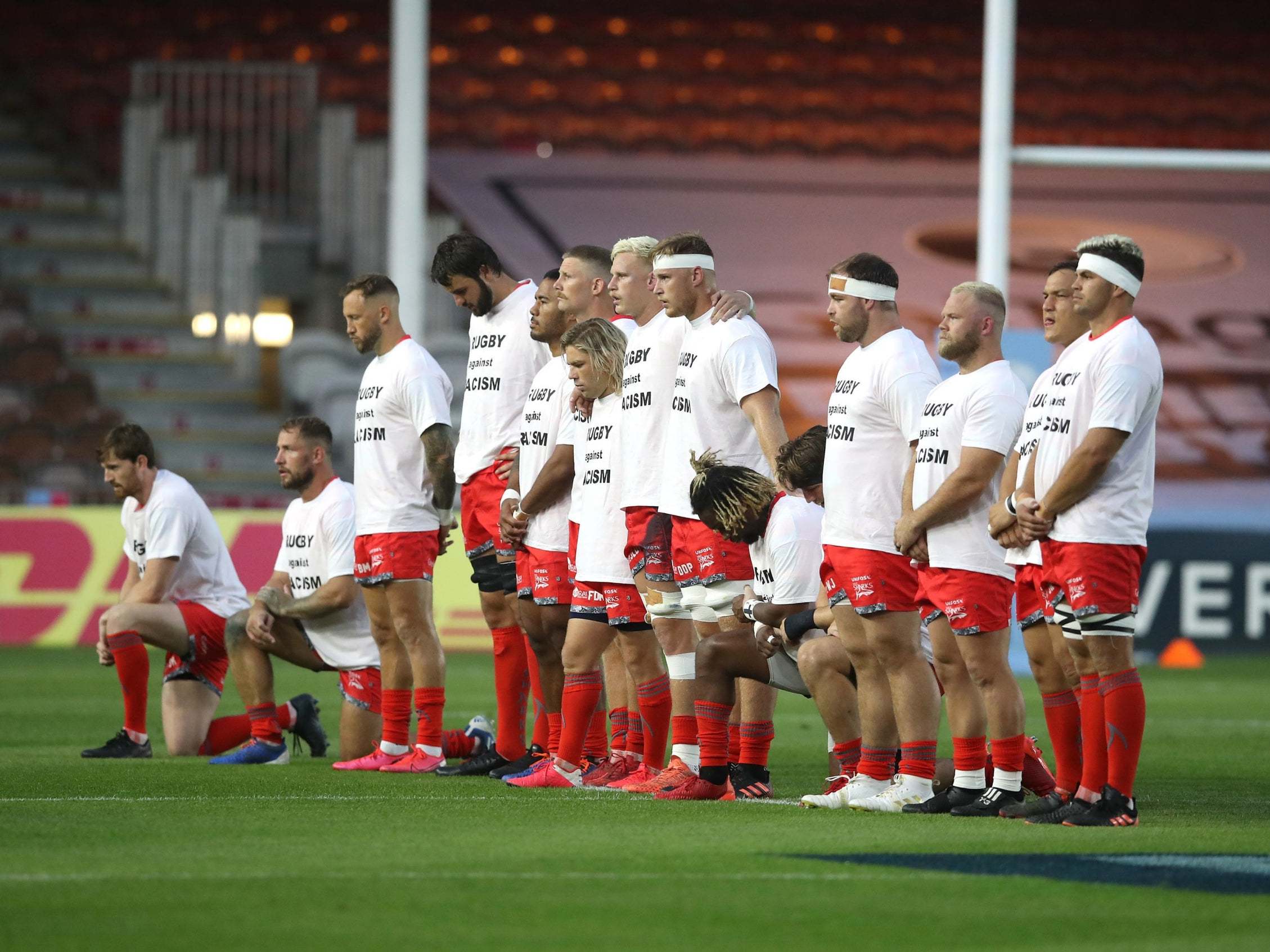 Four Sale Sharks players took a knee as 11 teammates remained standing before their Premiership clash with Harlequins