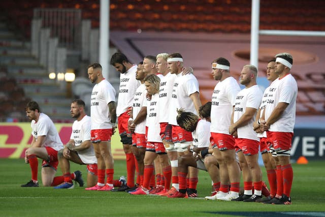 Four Sale Sharks players took a knee as 11 teammates remained standing before their Premiership clash with Harlequins