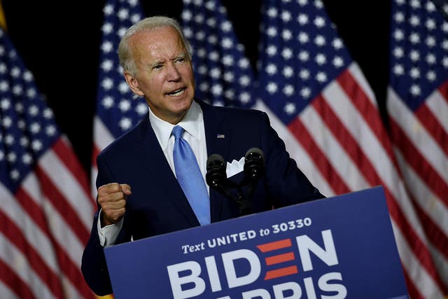 Joe Biden speaks at a press conference before introducing his vice presidential running mate, Kamala Harris, 12 August, 2020