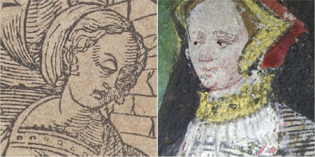 The female image believed to represent Jane Seymour evolved from black-and-white into a more ornate figure decorated in gold leaf