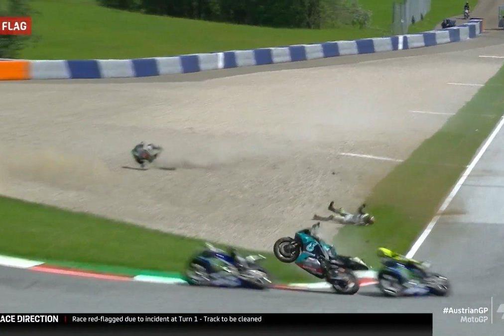 Valentino Rossi and Maverick Vinales narrowly avoided being hit by the bike of Franco Morbidelli