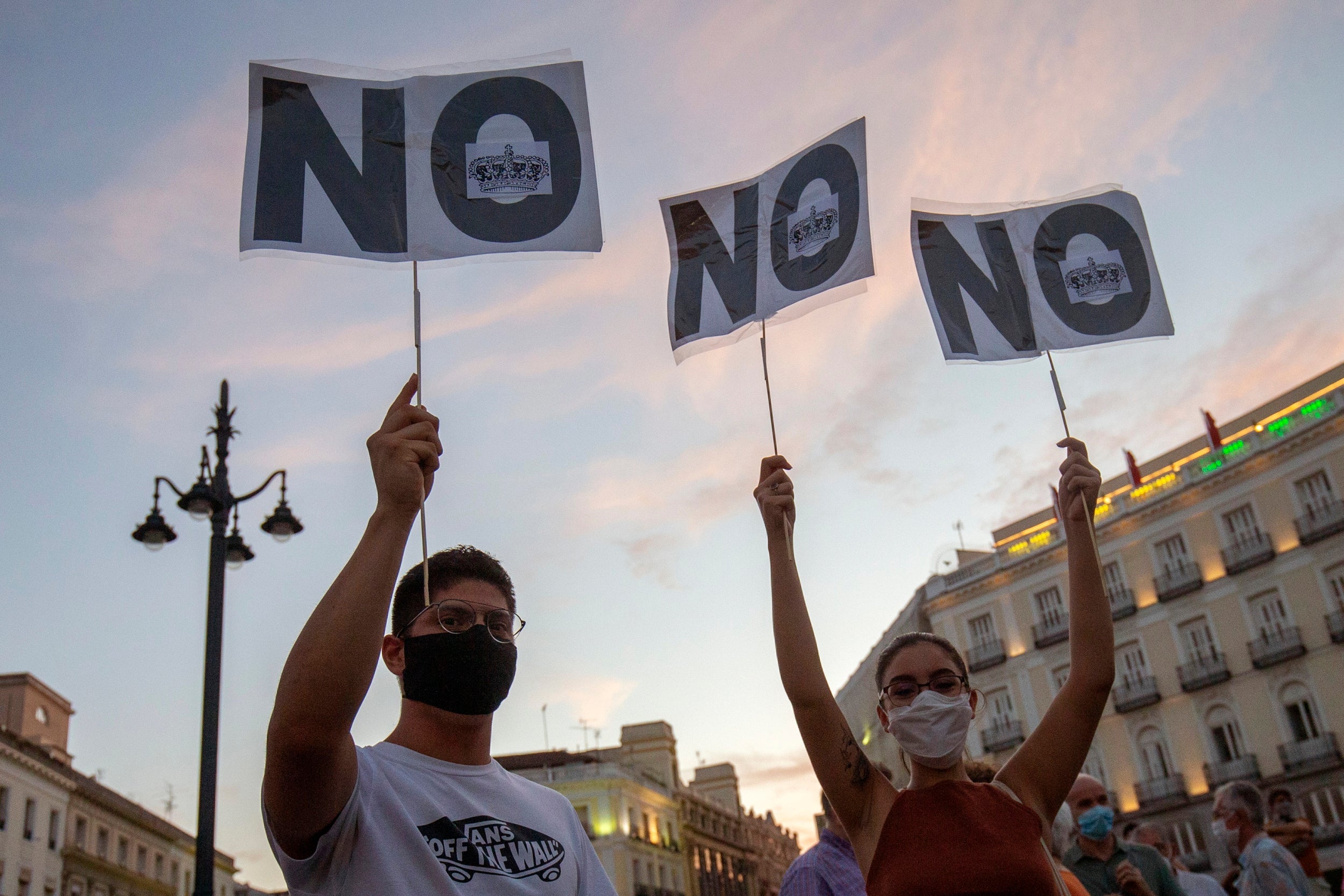 Demonstrators at a protest against the Spanish monarchy in Madrid