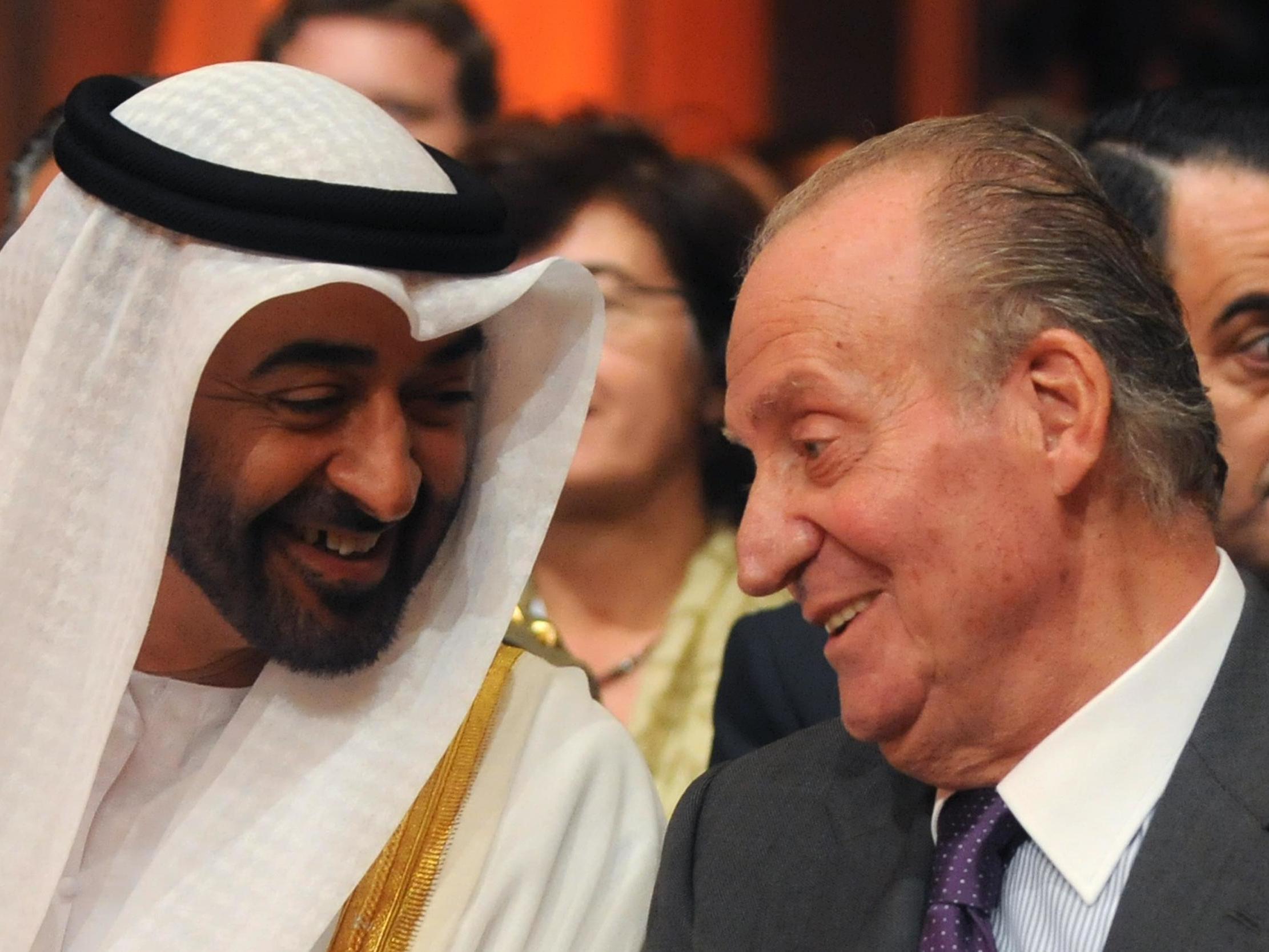 Juan Carlos (right) is seen with the crown prince of Abu Dhabi, Sheikh Mohammed bin Zayed Al Nahyan in 2011