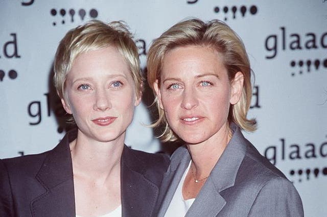 Former couple Anne Heche and Ellen DeGeneres at a GLAAD event in 1999