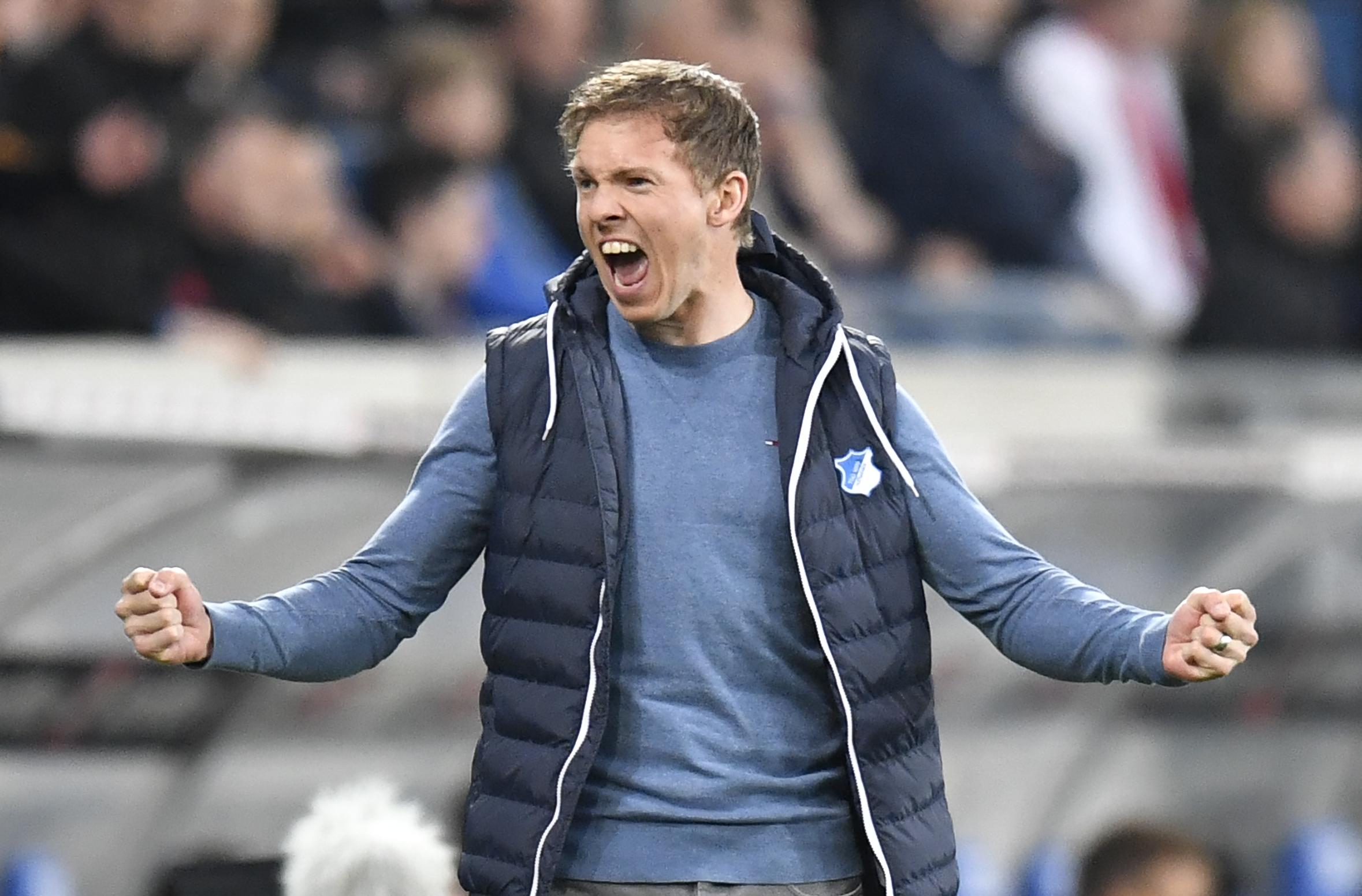 Nagelsmann celebrates during his time as head coach for Hoffenheim