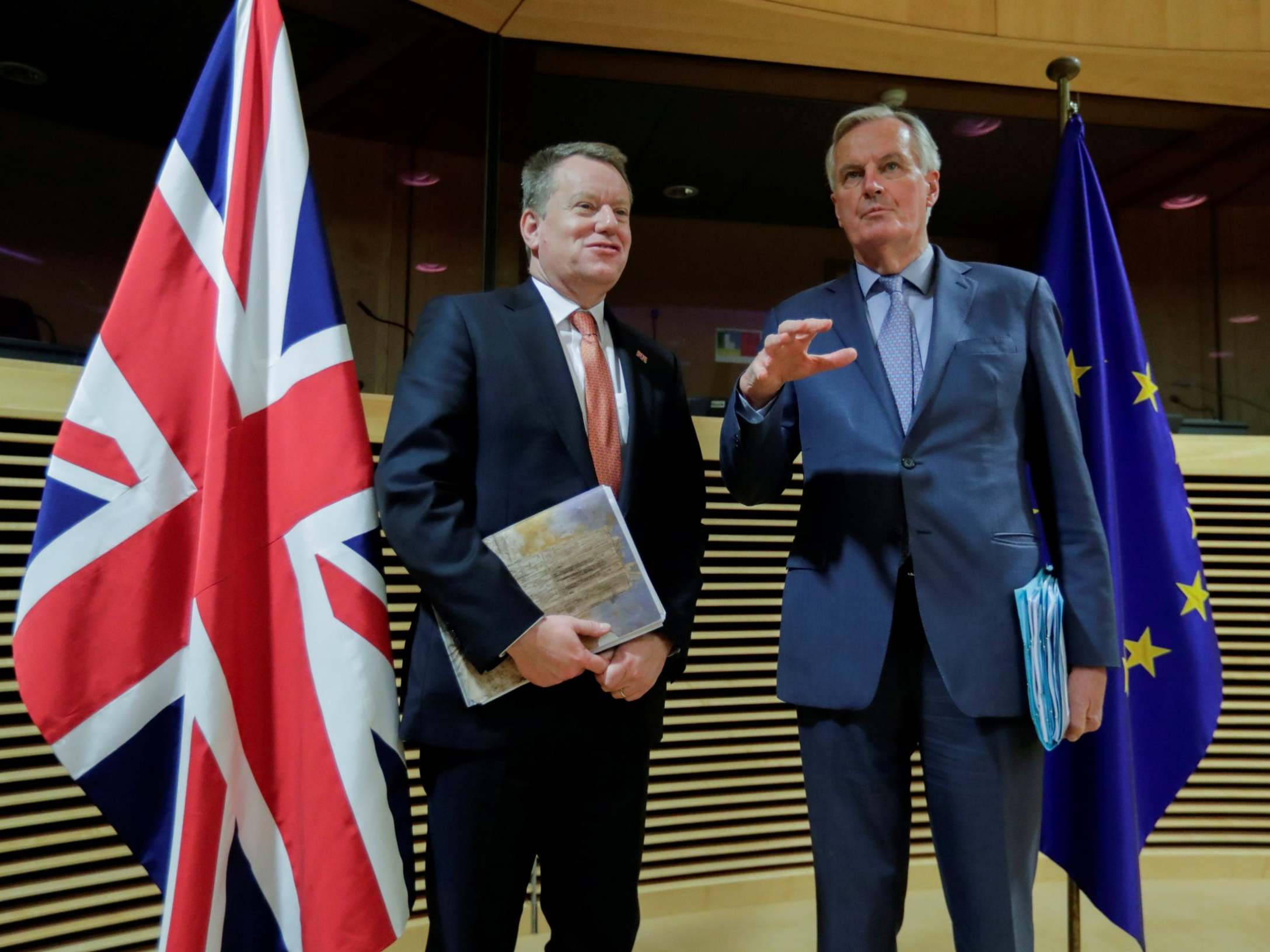 UK adviser David Frost (left) and EU chief negotiator Michel Barnier