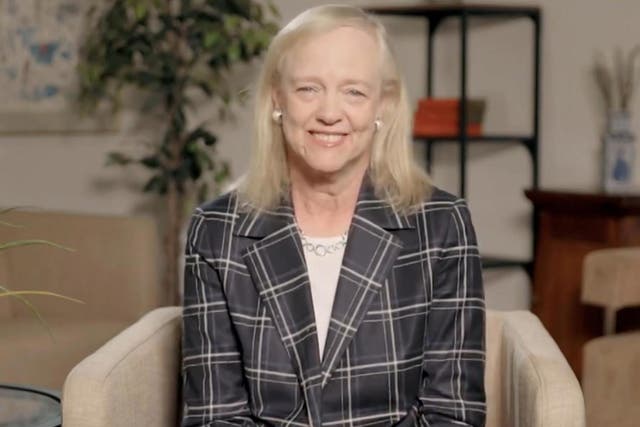 In this screenshot from the DNCC’s livestream of the 2020 Democratic National Convention, CEO of Quibi Meg Whitman addresses the virtual convention on 17 August 2020