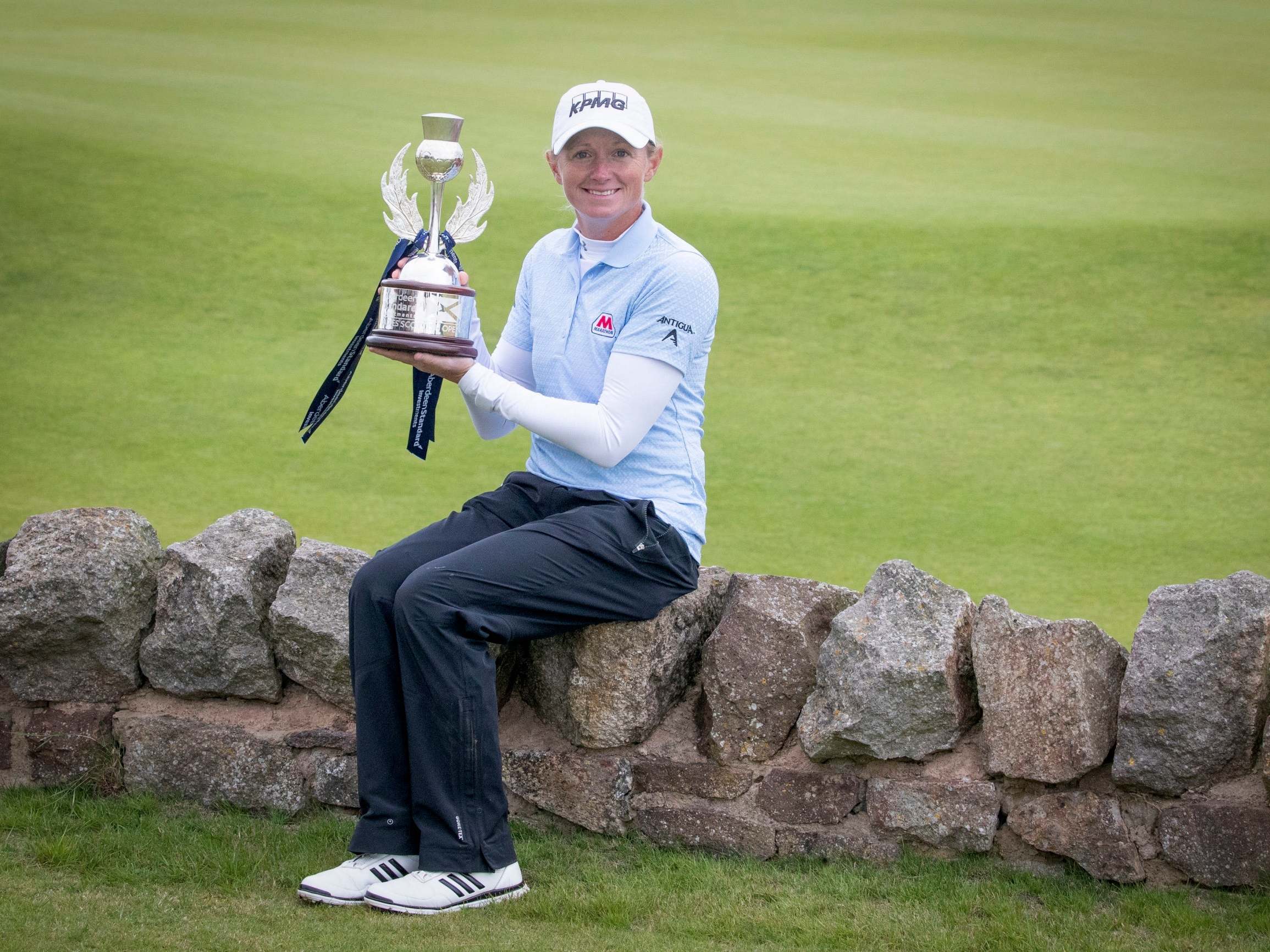 Stacy Lewis celebrates winning the Ladies Scottish Open