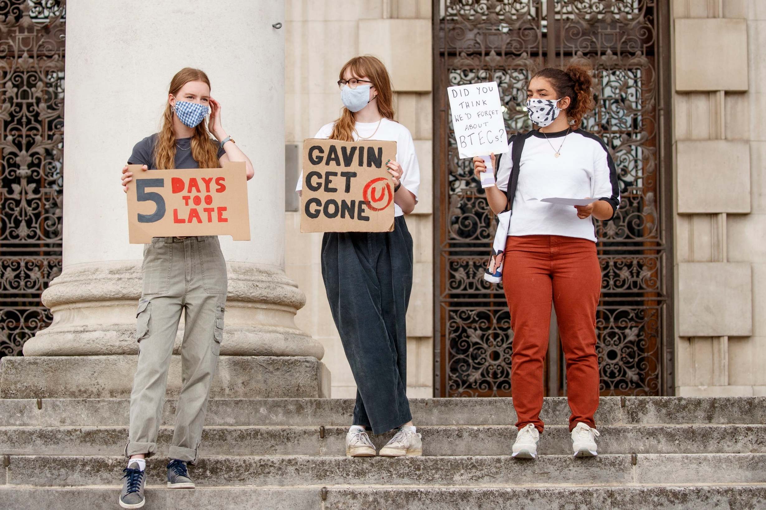 Students take part in a protest in Millennium Square, Leeds, despite the government’s U-turn on a policy that saw tens of thousands of A-Level students’ results downgraded