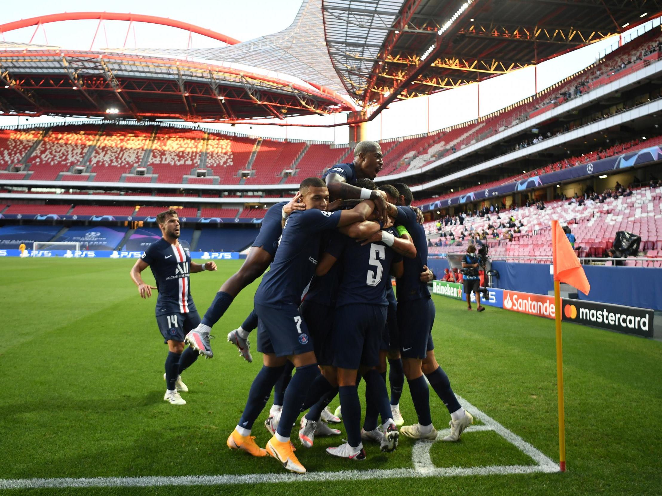 Paris St Germain’s Marquinhos celebrates