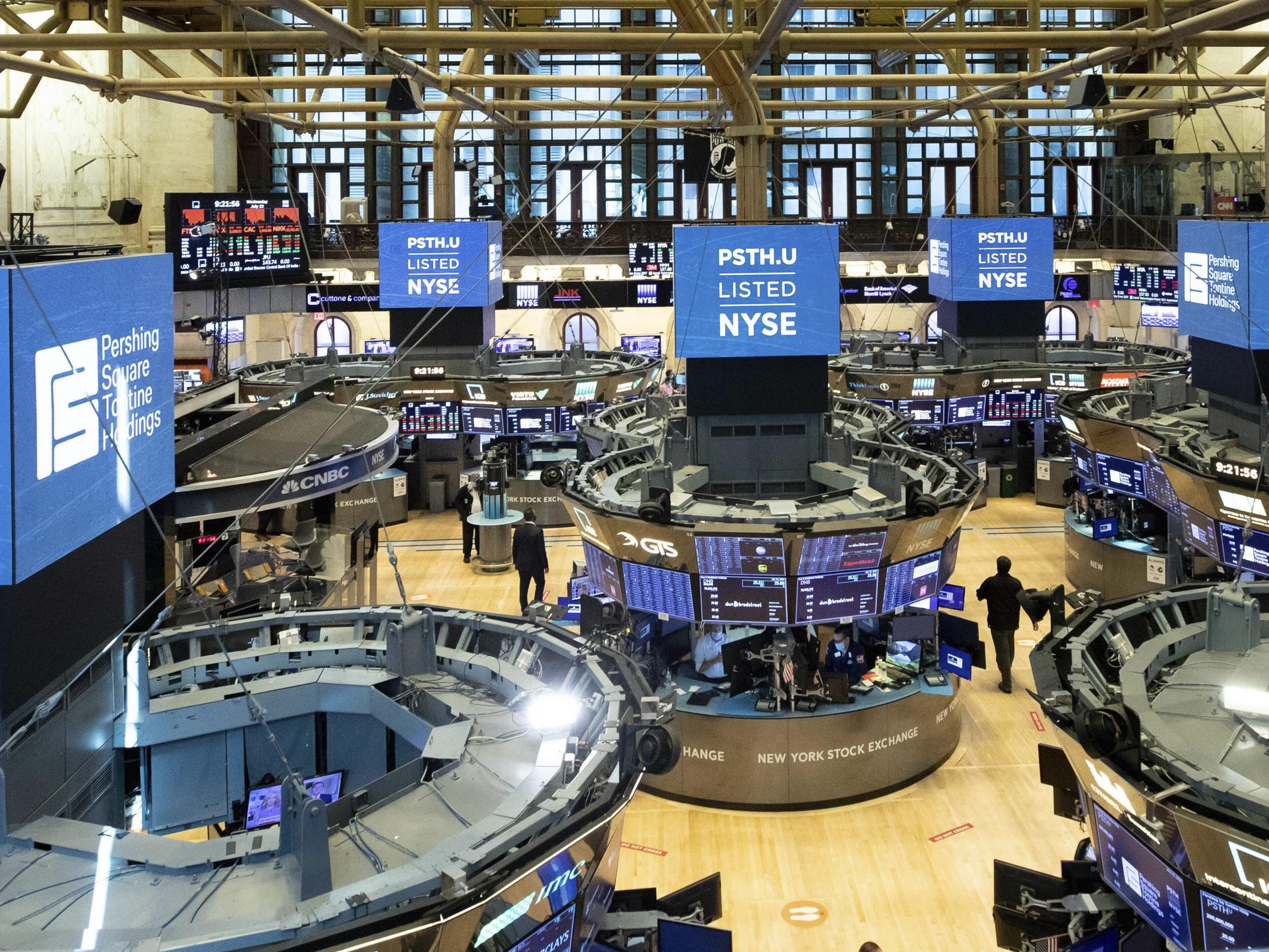 This 22 July 2020 photo provided by the New York Stock Exchange shows the trading floor in New York