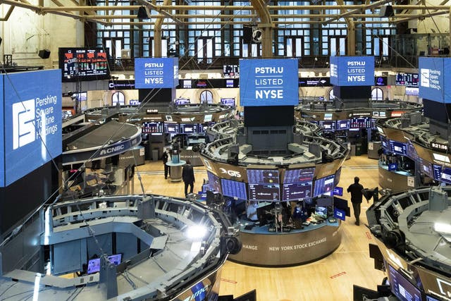 This 22 July 2020 photo provided by the New York Stock Exchange shows the trading floor in New York