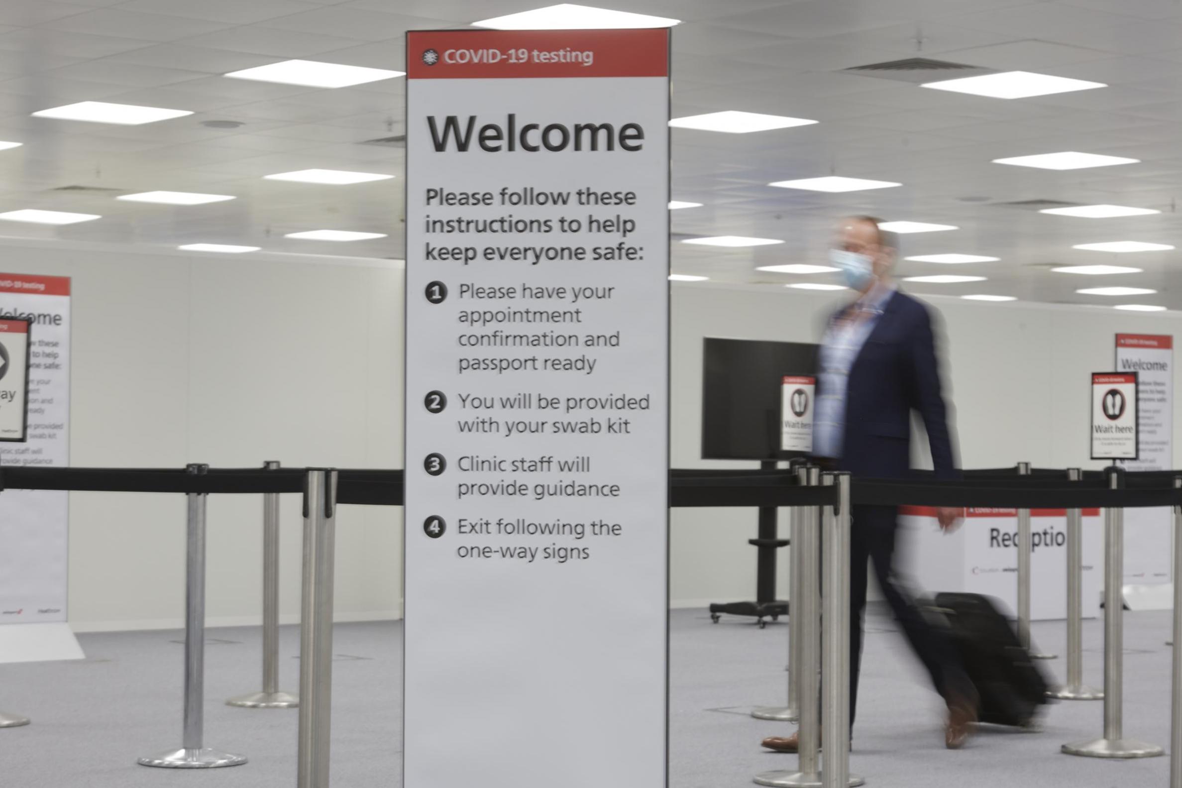 Time travel: the approach to the coronavirus testing centre at Heathrow airport Terminal 2