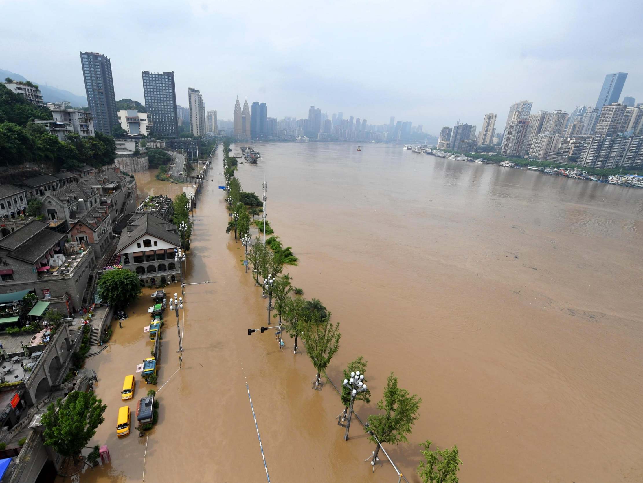 Streets flooded in Chongqing along the banks of the Yangtze River (China News Service/Getty)