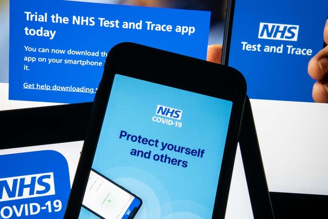 In this photo illustration the official NHS Covid-19 "Test and Trace" contact tracing app is seen on a screen