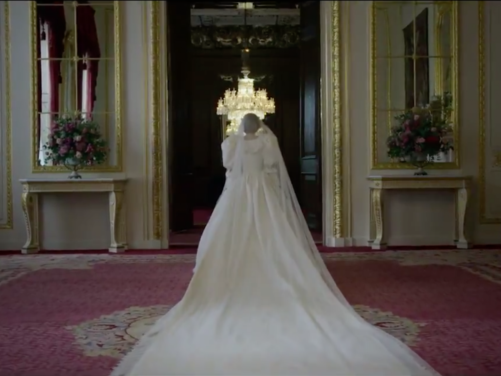 Diana (Emma Corrin) is shown on her wedding day