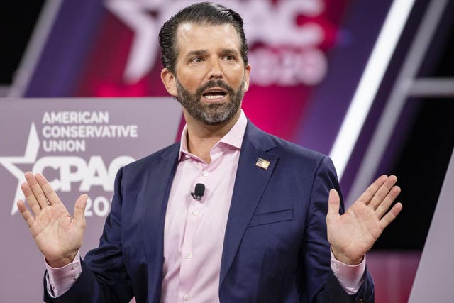 Donald Trump Jr, son of president Donald Trump, speaks on stage during the Conservative Political Action Conference 2020 (CPAC) hosted by the American Conservative Union on 28 February 2020