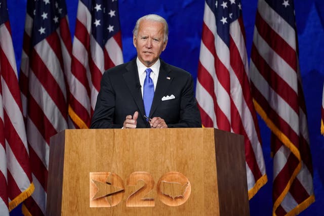 Joe Biden accepts the nomination to be the Democratic presidential candidate at the DNC on 20 August, 2020
