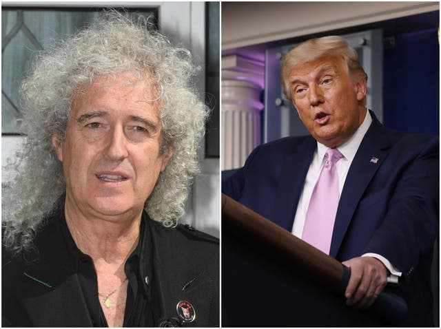 Queen's Brian May (left) and Trump