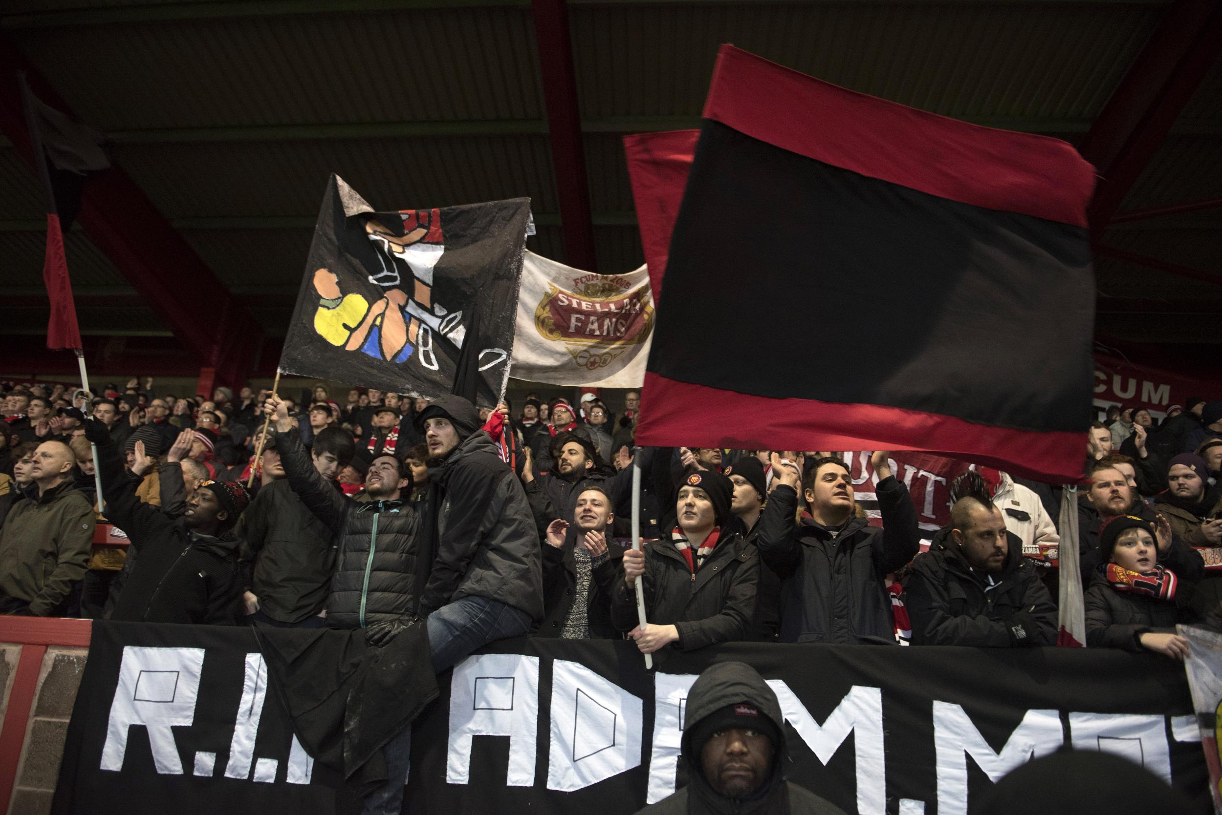 FC United of Manchester supporters at Broadhurst Park