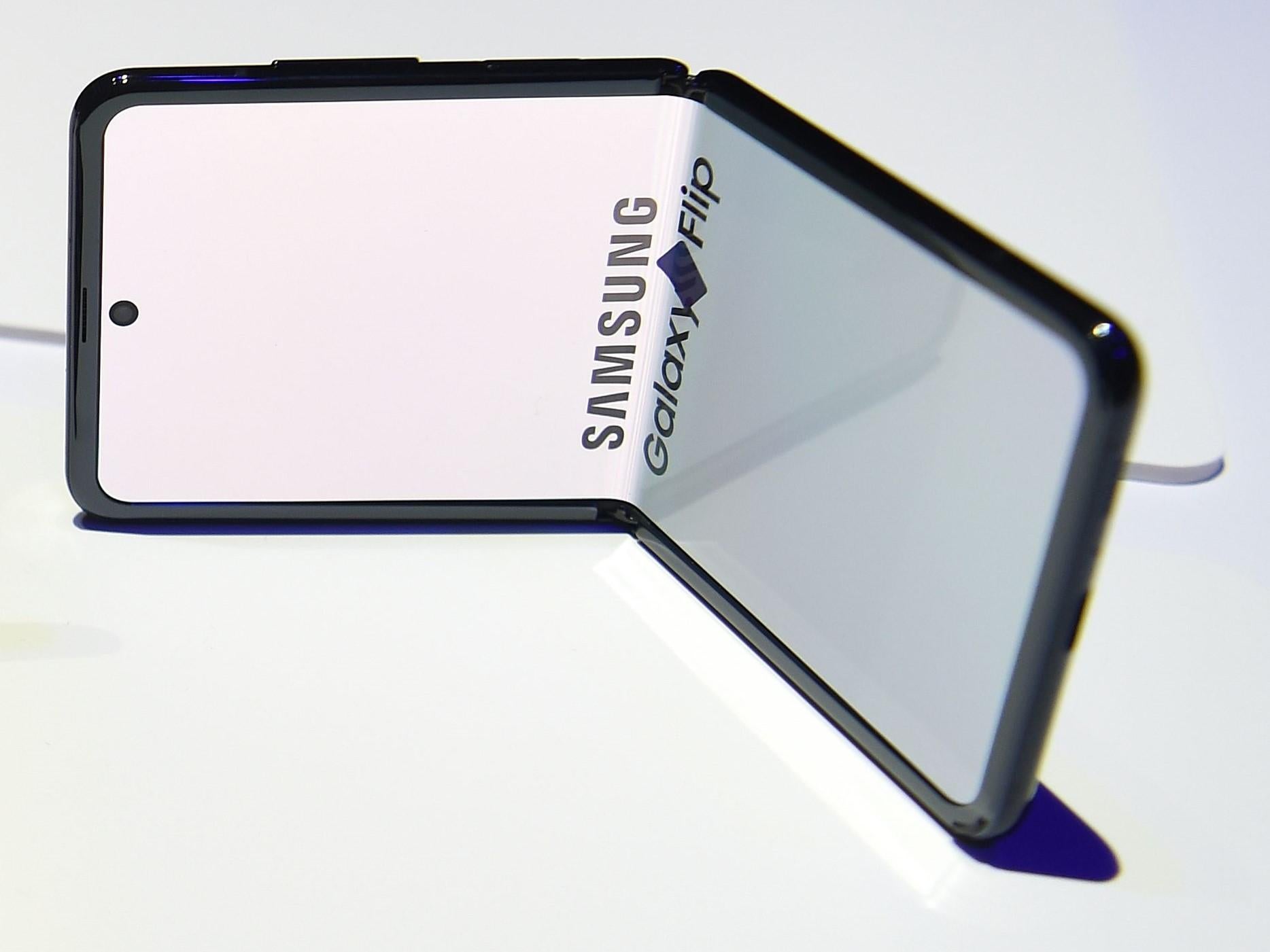 A Samsung Galaxy Z Flip phone on display during the Unpacked 2020 event in San Francisco, California on 11 February, 2020