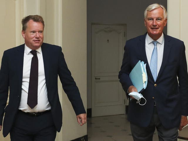 Blinkers on: David Frost (left) and his EU counterpart Michel Barnier
