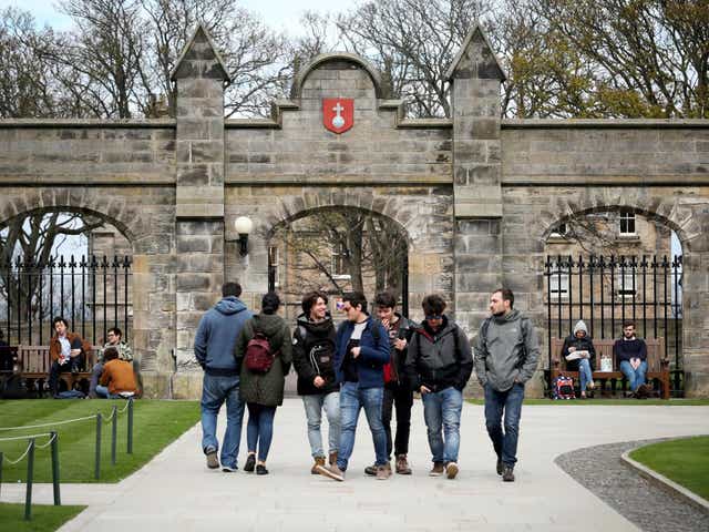 Students gather at University of St Andrews prior to the coronavirus pandemic