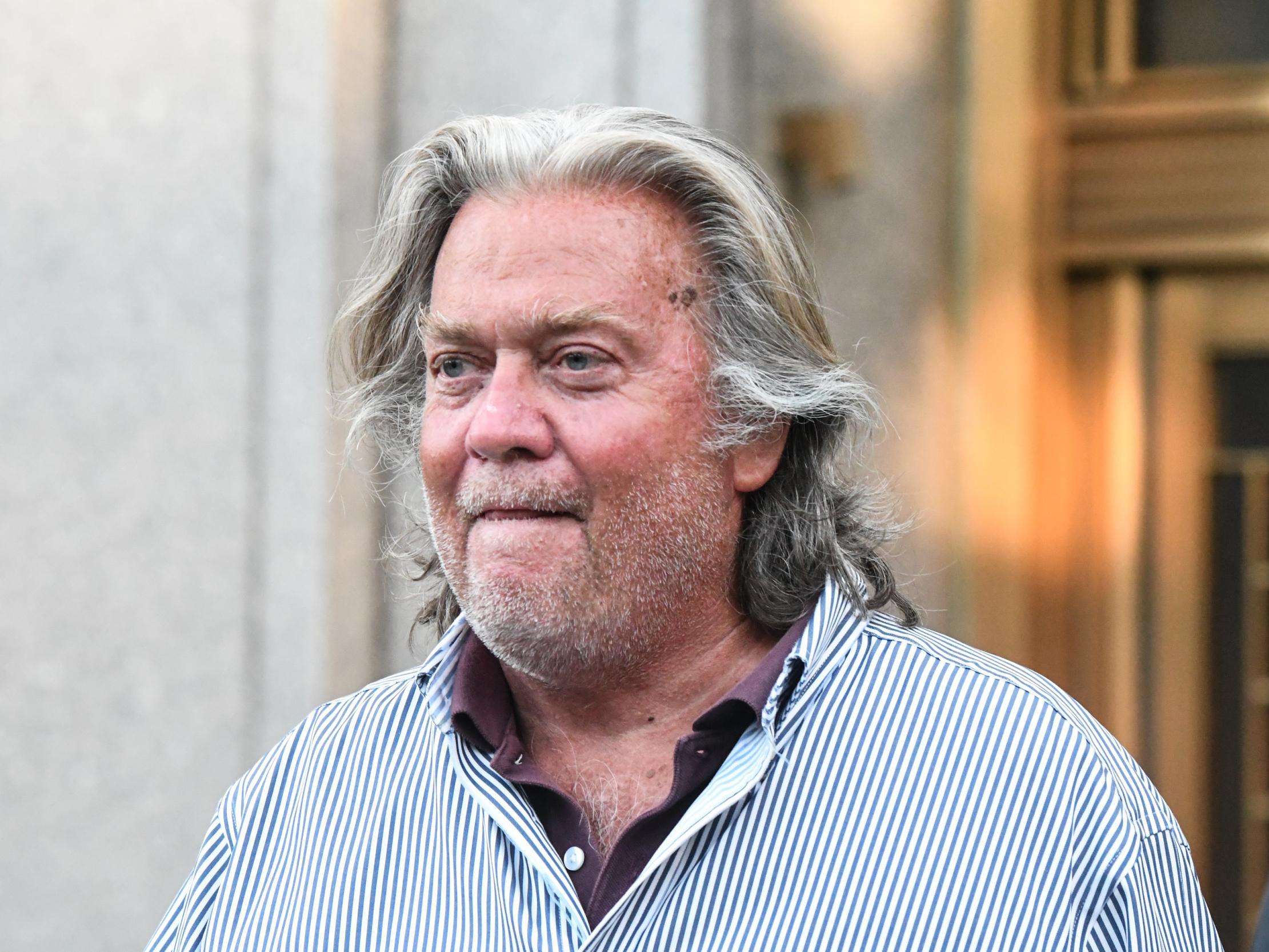 Former White House Chief Strategist Steve Bannon exits the Manhattan Federal Court on 20 August 2020 in the Manhattan borough of New York City