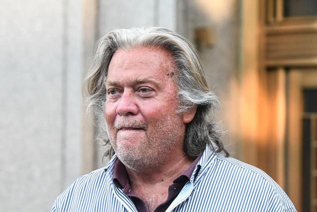 Former White House Chief Strategist Steve Bannon exits the Manhattan Federal Court on 20 August 2020 in the Manhattan borough of New York City