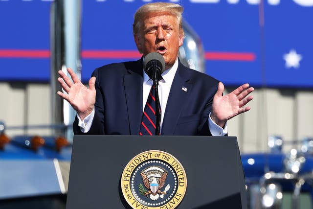 President Donald Trump speaks at his campaign rally on 20 August 2020 in Old Forge, Pennsylvania