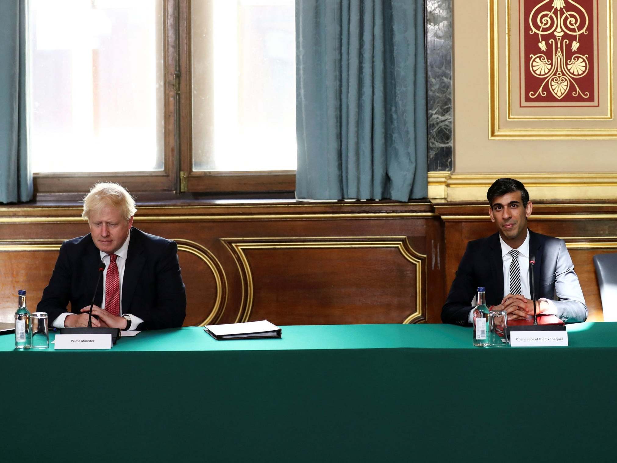 Boris Johnson and Rishi Sunak during a cabinet meeting held at the Foreign and Commonwealth Office in London