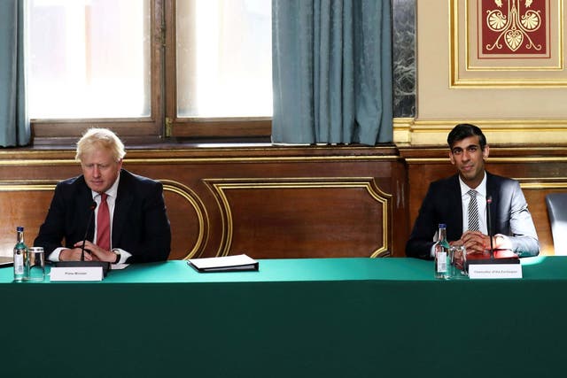 Boris Johnson and Rishi Sunak during a cabinet meeting held at the Foreign and Commonwealth Office in London