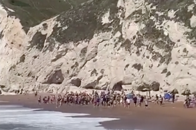 Beachgoers in Dorset made a human chain in a bid to rescue someone at sea