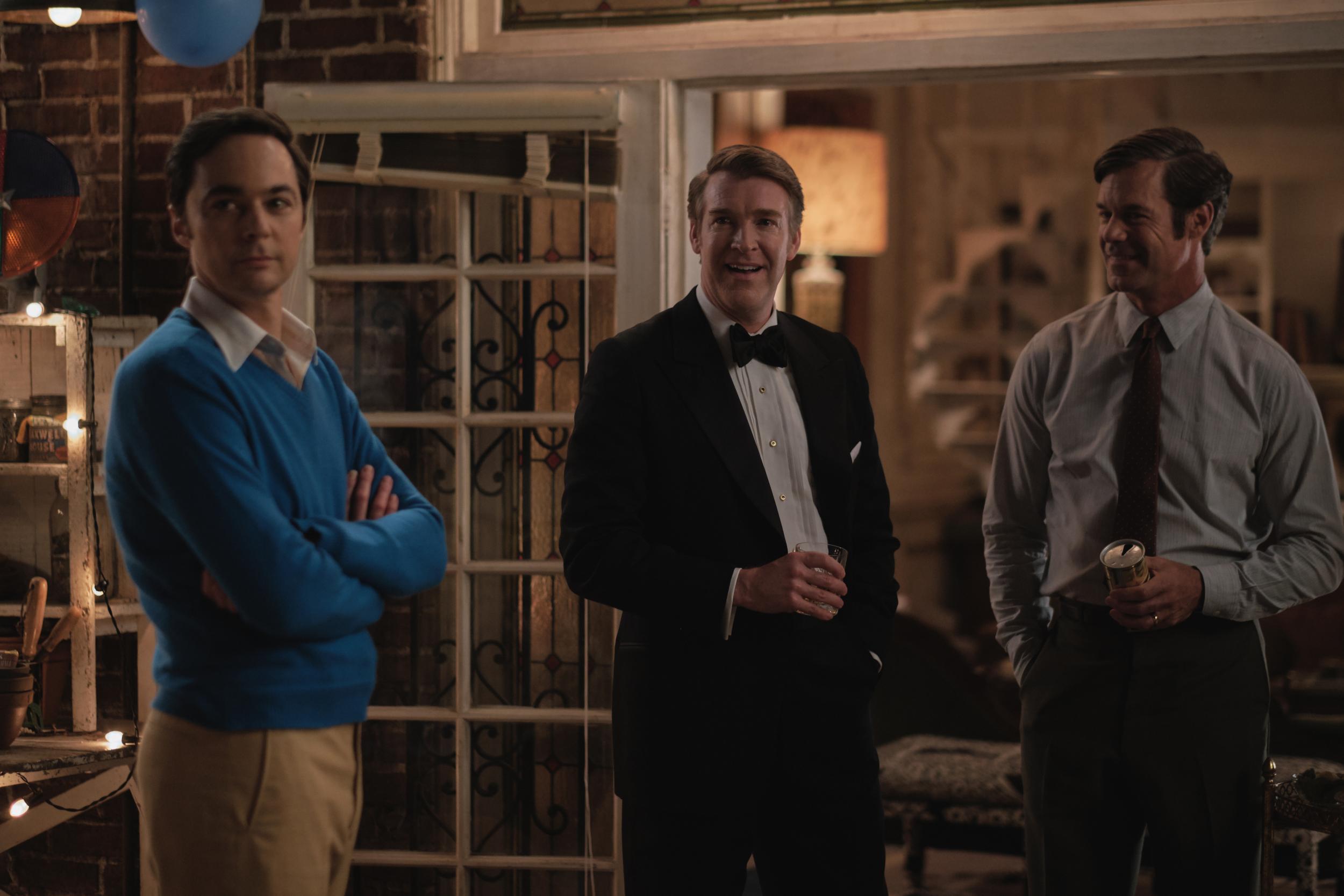 Jim Parsons as Michael, Brian Hutchison as Alan and Tuc Watkins as Hank