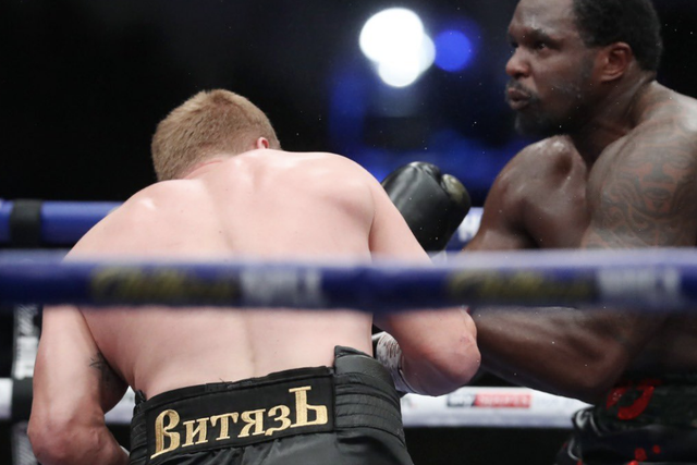 <p>Alexander Povetkin (left) knocked out Dillian Whyte in their first clash</p>