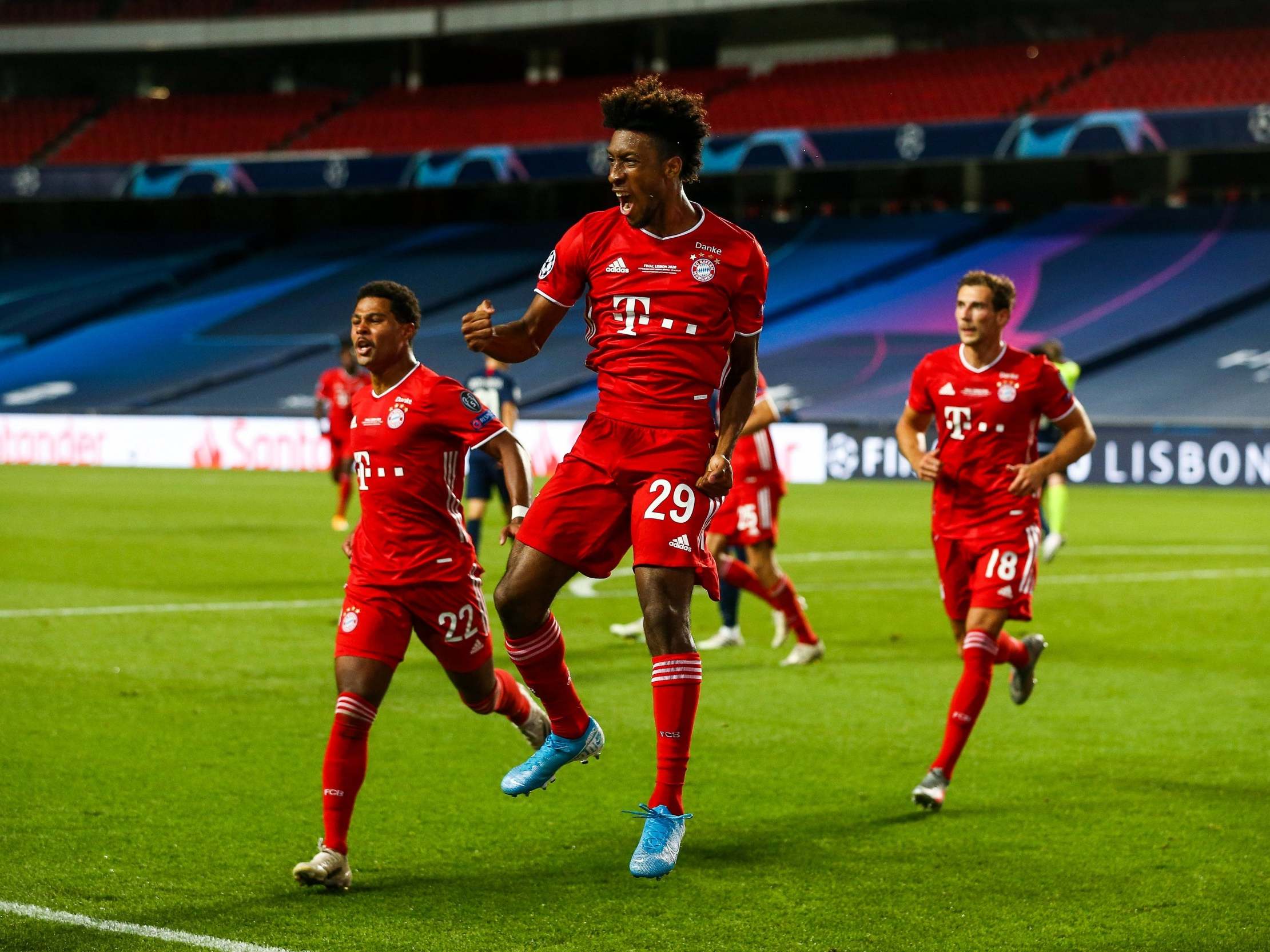 Kingsley Coman celebrates scoring Bayern Munich’s winner