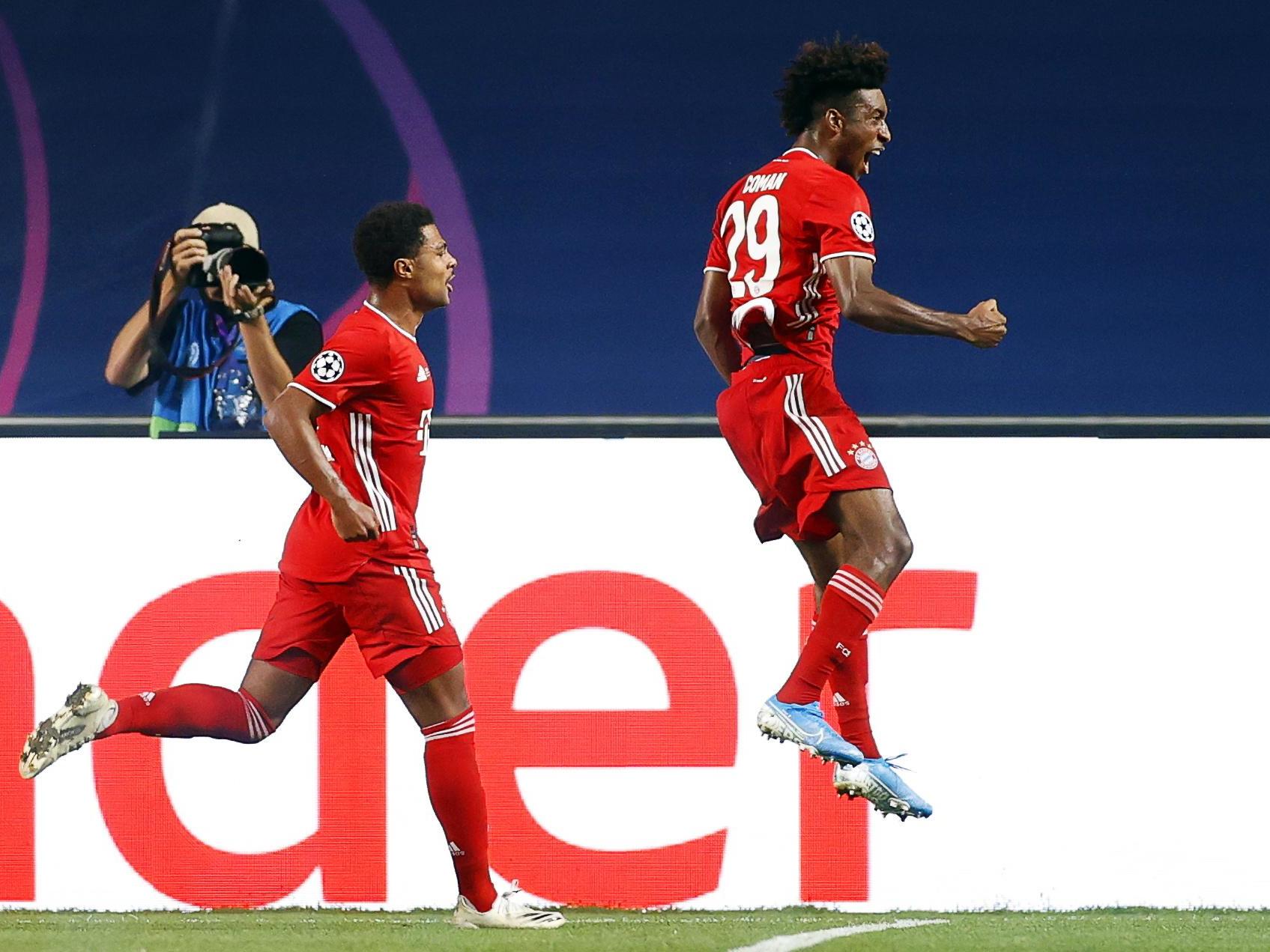 Bayern Munich’s Kingsley Coman celebrates scoring