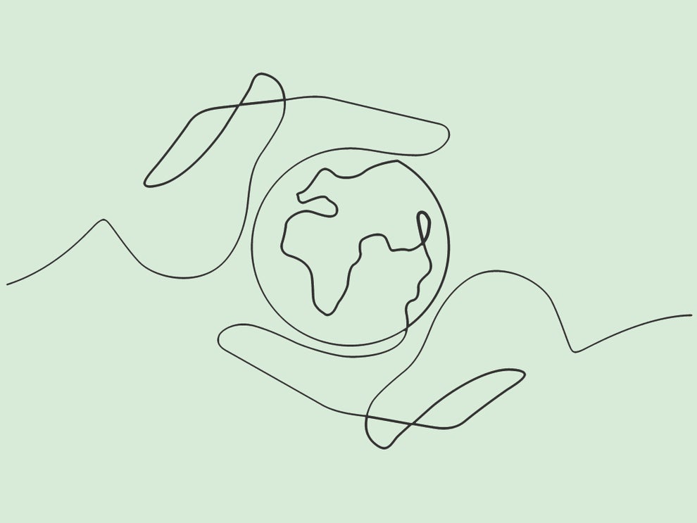 Illustration of hands surrounding the world